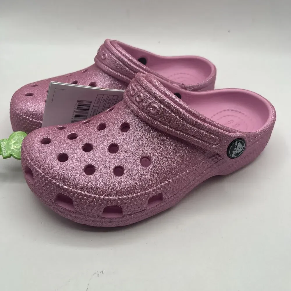 Crocs Girls Classic Clog Slip-On Glitter Pink Sz US C13 206993-6XE NWT